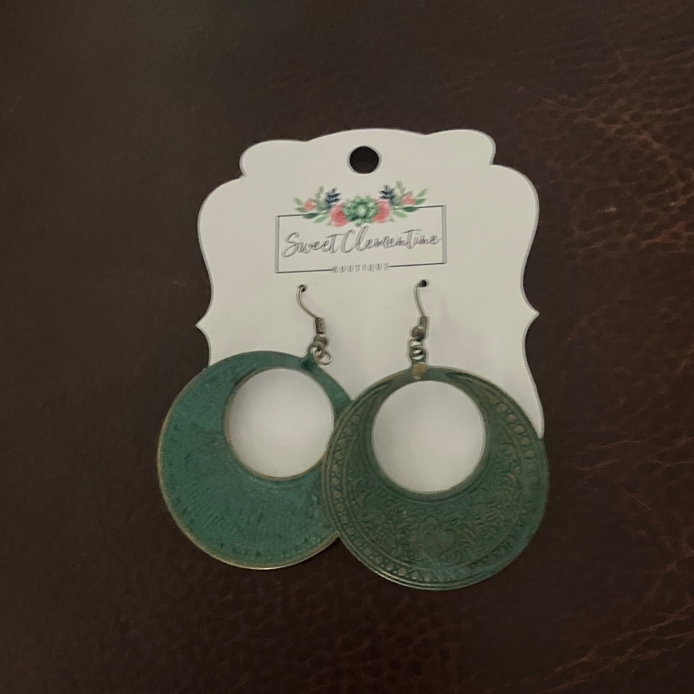 Sweet Clementine Green Patina Hoop Earrings